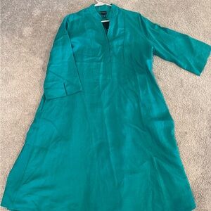 Ulla Popken Vibrant Teal 3/4 Sleeve Linen Dress